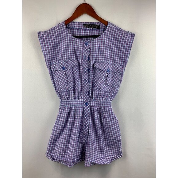 Joes USA Womens Plaid Cotton Romper S With Pockets - Picture 1 of 4